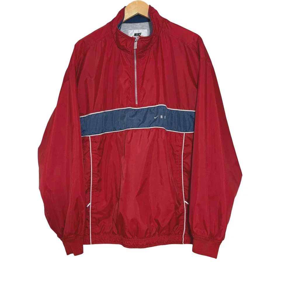 Vintage 90s Nike Jacket Men XL Red Blue White Pullover Sports Anorack